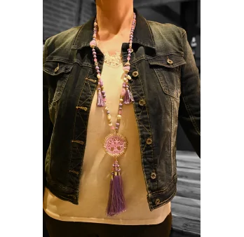 Lilac fantasy long necklace with Tree of Life medallion