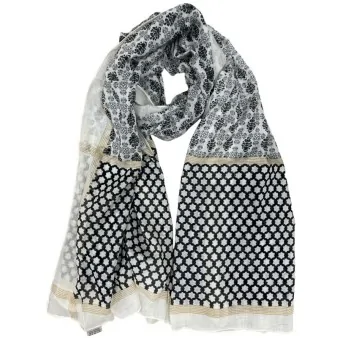 Foulard motifs fleurs gris et noir