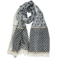 Foulard motifs fleurs gris et noir