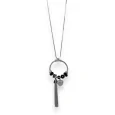 Collier fantaisie long argenté cercle charms noirs