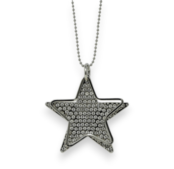 Silver Star Strass Double Layered Fancy Necklace