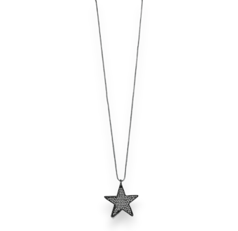 Collar de fantasía de metal gris oscuro con doble estrella y adornado con strass