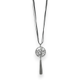 Fancy silver long necklace with graphic medal and pompon