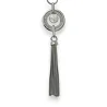 Fancy silver long necklace with rhinestone medallion and tassel fringe