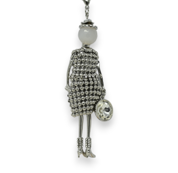 Fancy Long Silver Necklace with Metallic Doll Dress