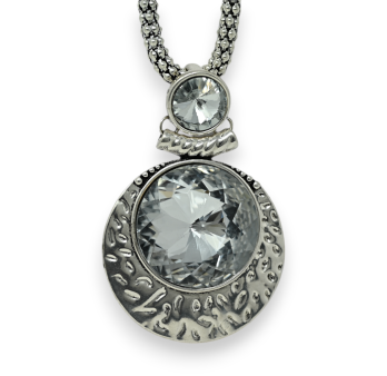 Fancy Long Necklace with Sparkling Stone Medallion