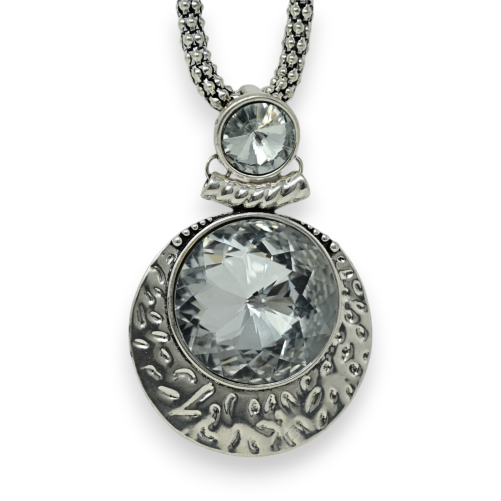 Fancy Long Necklace with Sparkling Stone Medallion