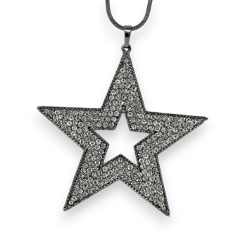 Langer silber-grauer Fantasie-Halskette mit großer Strass-Sterne