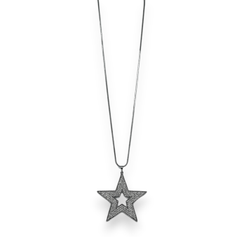 Langer silber-grauer Fantasie-Halskette mit großer Strass-Sterne