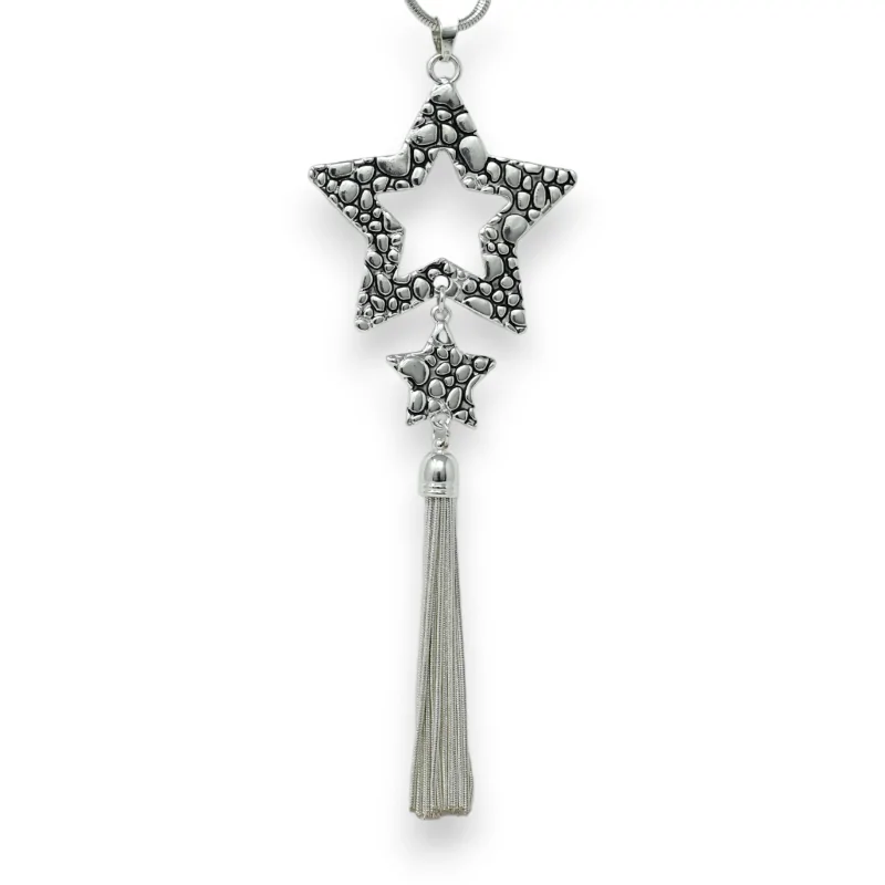 Collier fantaisie long argenté étoile filante