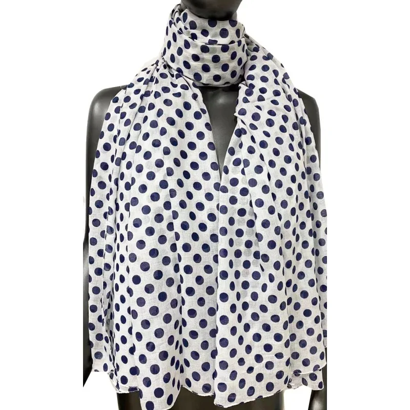 Foulard bianco a pois blu marino