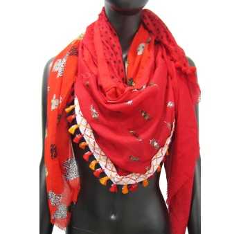 4-sided patchwork scarf red heart and feather