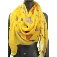 Foulard 4 faces patchwork jaune cœur et plume