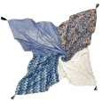 Square patchwork scarf printed with flowers and zig zag