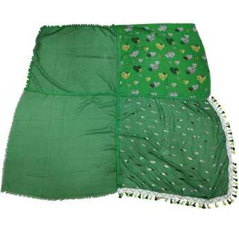 4-sided patchwork scarf, Brazilian green with heart and feather