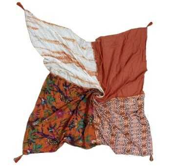 Pañuelo de patchwork étnico y flores naranjas
