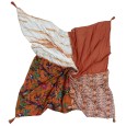 Foulard patchwork ethnique et fleurs orange
