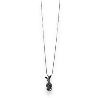 Collier fantaisie long argenté lapin strass gris