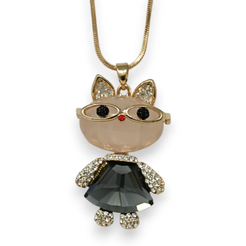 Collier fantaisie doré chat avec sa robe