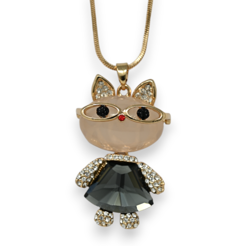 Fancy gold cat necklace with its dress