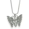 Collier fantaisie argenté papillon pierre grise et strass