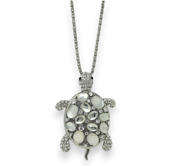 Collana fantasia in argento con tartaruga e pietra lucente
