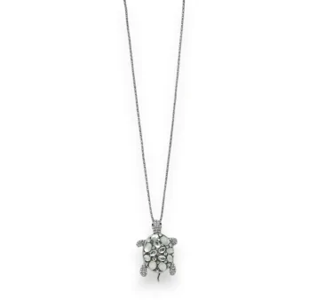 Collier fantaisie argenté tortue pierre brillante