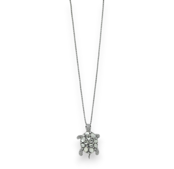 Silver fantasy necklace with a sparkling stone turtle