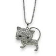 Collier fantaisie chaton strass argenté