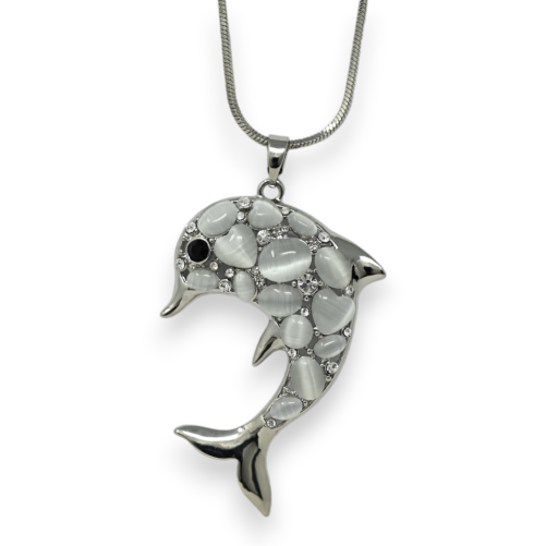 Fancy dolphin necklace with grey stone