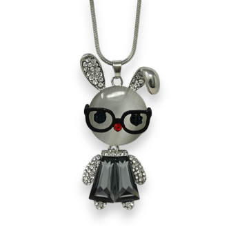 Collana di gioielli coniglio con strass occhiali