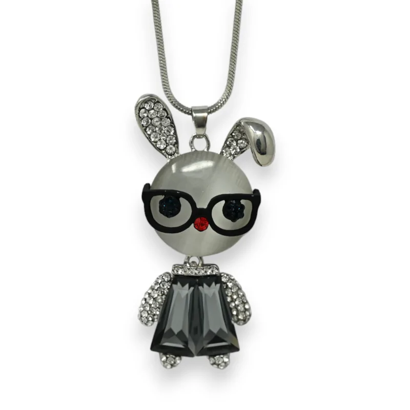 Collier fantaisie lapin lunette strass