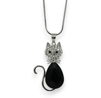 Sparkling Black Cat Fancy Necklace
