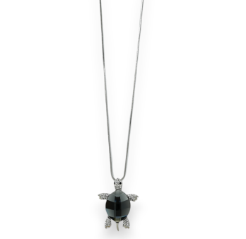 Silver Mirror Gray Turtle Fantasy Necklace