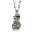 Fancy silver long necklace featuring bear cap with rhinestones