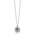 Silver plated fancy necklace with a long round rhinestone medallion