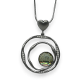 Fancy grey metal necklace with a creative nacre medallion