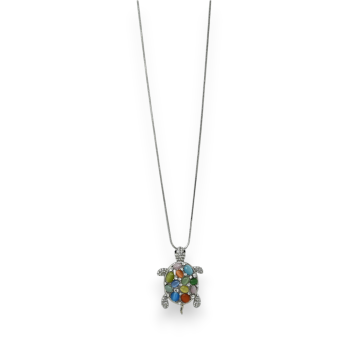 Fantasie-Silber-Halskette mit buntem Schildkröten-Design
