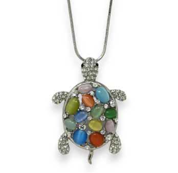 Fantasie-Silber-Halskette mit buntem Schildkröten-Design