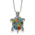 Silver multicolored turtle fantasy necklace