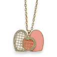 Collier fantaisie doré double coeur saumon