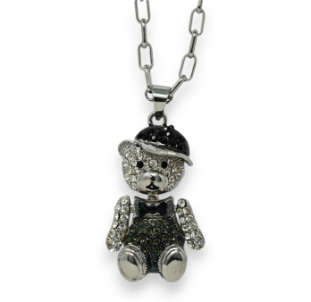 Fancy silver teddy bear cap long necklace fashion