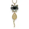 Fancy golden cat necklace with grey and beige stones