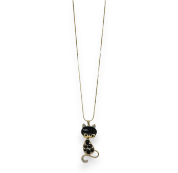 Fantasie-Halskette aus Gold mit schwarzen Steinen Katze