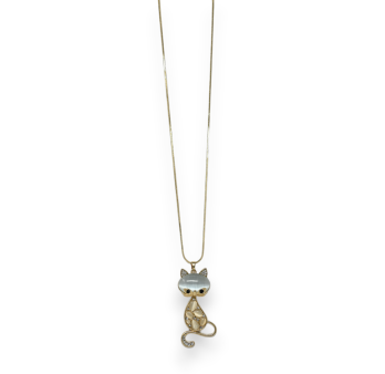 Fancy golden cat necklace with white stone