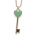 Collier long doré clé du bonheur vert d'eau