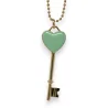 Collier long doré clé du bonheur vert d'eau