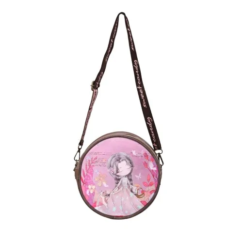 Round sweet candy shoulder bag in the flower fields