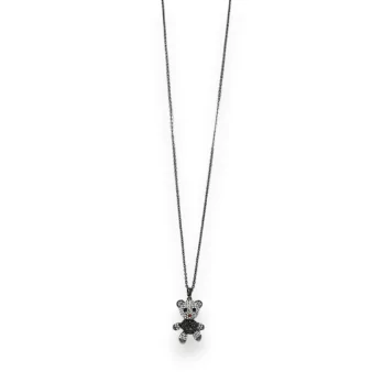 Collier fantaisie argenté gris foncé nounours strass