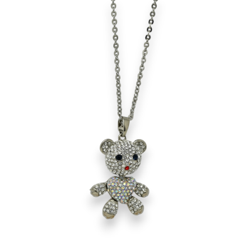 Fancy teddy bear strass white necklace